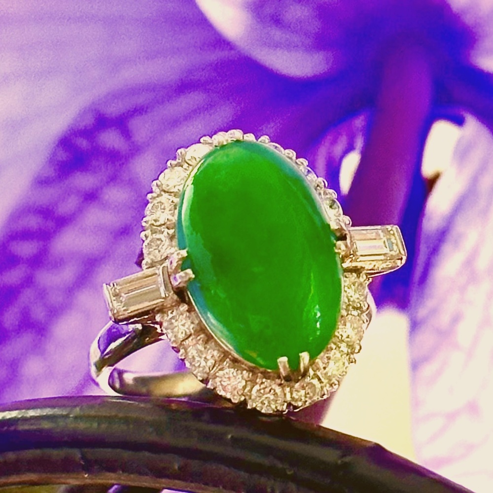 Platinum Jadeite & Diamond Ring Size 5.5
